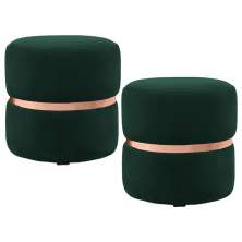 Kit 2 Puffs Decorativos Com Cinto Rosê Round B-303 Veludo Verde Musgo - Domi