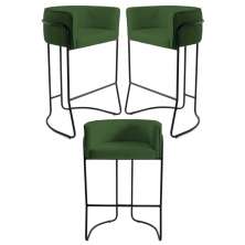 Kit 3 Banquetas Decorativas Base Aço Preto Betina A-89 Corano Verde - Domi
