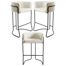 Kit 3 Banquetas Decorativas Base Aço Preto Betina C-107 Linho Bege - Domi