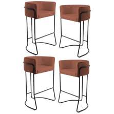 Kit 4 Banquetas Base Aço Preto Betina B-355 Linho Laranja - Domi