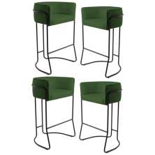 Kit 4 Banquetas Decorativas Base Aço Preto Betina A-89 Corano Verde - Domi