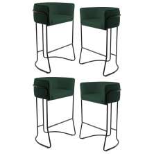 Kit 4 Banquetas Decorativas Base Aço Preto Betina C-117 Linho Verde Musgo - Domi
