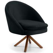 Poltrona Decorativa Sala de Estar Base Giromad Madeira Rafa B-300 Veludo Preto - Domi