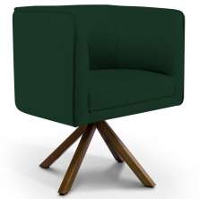 Poltrona Decorativa Sala de Estar Giratória Base Giromad Madeira Betina B-303 Veludo Verde Musgo - Domi