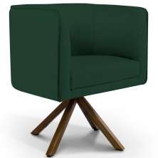 Poltrona Decorativa Sala de Estar Giratória Base Giromad Madeira Betina C-117 Linho Verde Musgo - Domi