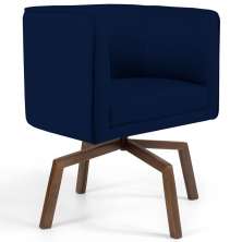 Poltrona Decorativa Sala de Estar Giratória Base Ka Madeira Betina B-304 Veludo Azul Marinho - Domi