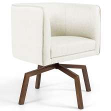 Poltrona Decorativa Sala de Estar Giratória Base Ka Madeira Betina B-309 Veludo Bege - Domi