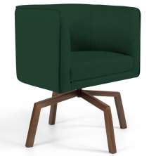 Poltrona Decorativa Sala de Estar Giratória Base Ka Madeira Betina C-117 Linho Verde Musgo - Domi