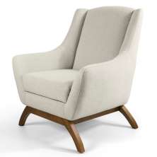 Poltrona Decorativa Sala de Estar Juliet Base de Madeira C-370 Linho Bege Cru - Domi