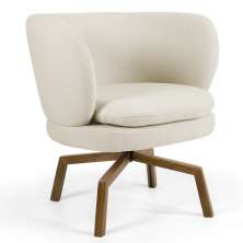 Poltrona Decorativa Sala de Estar Melissa Base Ka Giratória Castanho B-309 Veludo Bege - Domi