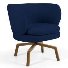Poltrona Decorativa Sala de Estar Melissa Base Ka Giratória Castanho B304 Veludo Azul Marinho - Domi
