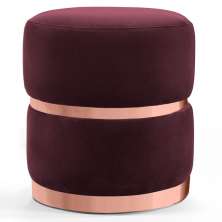 Puff Decorativo Com Cinto e Aro Rosê Round B-278 Veludo Marsala - Domi