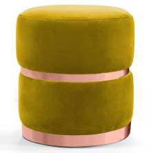 Puff Decorativo Com Cinto e Aro Rosê Round B-279 Veludo Amarelo - Domi