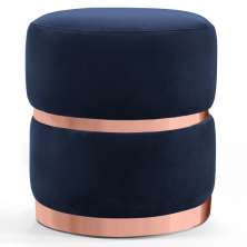 Puff Decorativo Com Cinto e Aro Rosê Round B-287 Veludo Marinho - Domi