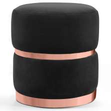 Puff Decorativo Com Cinto e Aro Rosê Round B-300 Veludo Preto - Domi