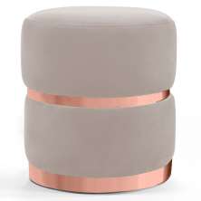 Puff Decorativo Com Cinto e Aro Rosê Round B-309 Veludo Bege Claro - Domi