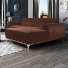 Sofá 255cm 4 Lugares com Chaise Direito Pés Gold Molino B-276 Veludo Terra - Domi