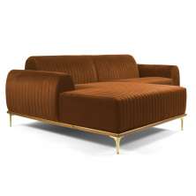 Sofá 265cm 4 Lugares com Chaise Esquerdo Pés Gold Molino B-262 Veludo Telha - Domi