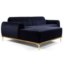 Sofá 265cm 4 Lugares com Chaise Esquerdo Pés Gold Molino B-287 Veludo Marinho - Domi