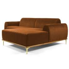 Sofá 300cm 5 Lugares com Chaise Direito Pés Gold Molino B-262 Veludo Telha - Domi