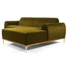 Sofá 320cm 5 Lugares com Chaise Direito Pés Gold Molino B-260 Veludo Mostarda - Domi