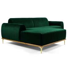 Sofá 320cm 5 Lugares com Chaise Esquerdo Pés Gold Molino B-303 Veludo Verde Musgo - Domi