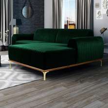 Sofá 350cm 6 Lugares com Chaise Direito Pés Gold Molino B-303 Veludo Verde Musgo - Domi
