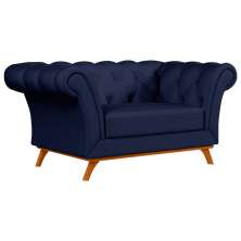 Sofá para Sala de Estar 150cm 1 Lugar Base Madeira Império B-304 Veludo Azul Marinho- Domi