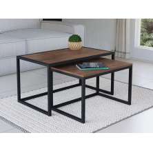 Conjunto Mesa De Centro Industrial 65cm e 60cm Aço Preto Duo Madeira Imbuia