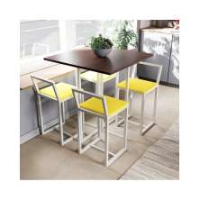 Conjunto Mesa Imbuia 4 Cadeiras Pequena Estofado Industrial White e Amarelo