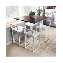 Conjunto Mesa Imbuia 4 Cadeiras Pequena Estofado Industrial White e Laca Branca