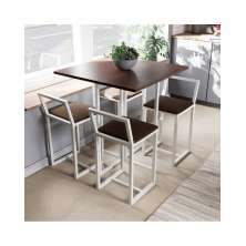 Conjunto Mesa Imbuia 4 Cadeiras Pequena Estofado Industrial White e Marrom