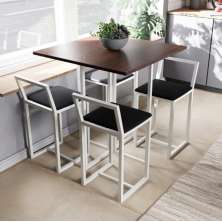Conjunto Mesa Imbuia 4 Cadeiras Pequena Estofado Industrial White e Preto
