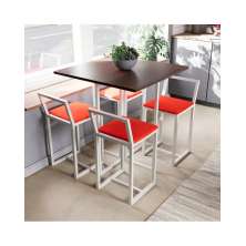 Conjunto Mesa Imbuia 4 Cadeiras Pequena Estofado Industrial White e Vermelho