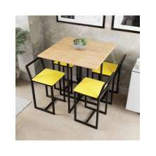 Conjunto Mesa Pinus 4 Cadeiras Estofado Industrial Black e Amarelo