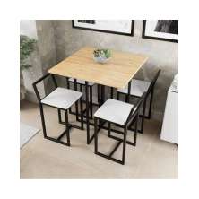 Conjunto Mesa Pinus 4 Cadeiras Estofado Industrial Black e Laca Branca