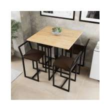Conjunto Mesa Pinus 4 Cadeiras Estofado Industrial Black e Marrom