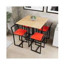 Conjunto Mesa Pinus 4 Cadeiras Estofado Industrial Black e Vermelho