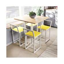 Conjunto Mesa Pinus 4 Cadeiras Estofado Industrial White e Amarelo