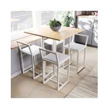 Conjunto Mesa Pinus 4 Cadeiras Estofado Industrial White e Laca Branca