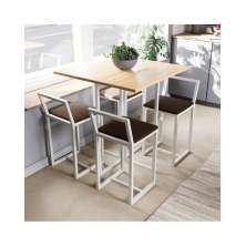 Conjunto Mesa Pinus 4 Cadeiras Estofado Industrial White e Marrom