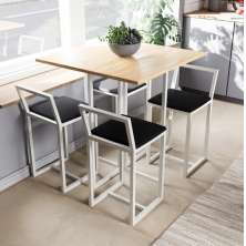 Conjunto Mesa Pinus 4 Cadeiras Estofado Industrial White e Preto