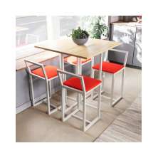 Conjunto Mesa Pinus 4 Cadeiras Estofado Industrial White e Vermelho