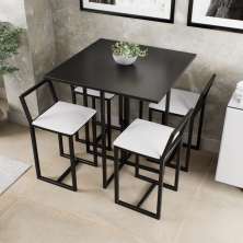 Conjunto Mesa Preta 4 Cadeiras Pequena Estofado Industrial Black e Laca Branca