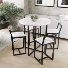 Conjunto Mesa Redonda Branca 4 Cadeiras Pequena Estofado Industrial Black e Laca Branca