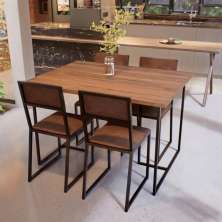 Conjunto Mesa de Jantar Retangular Imbuia 4 Cadeiras Riviera Industrial Preto Estofado Marrom