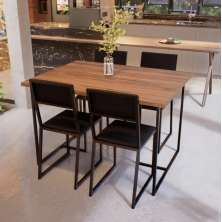 Conjunto Mesa de Jantar Retangular Imbuia 4 Cadeiras Riviera Industrial Preto Estofado Preto
