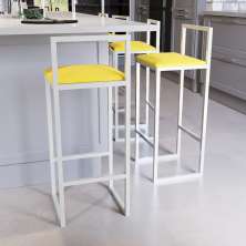 Jogo 4 Banqueta Alta Balcão Bistrô Industrial Branca Assento Estofado Amarelo