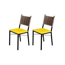 Kit 2 Cadeiras Para Cozinha Preta Ratan Cappuccino Assento Estofado Amarelo