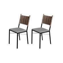 Kit 2 Cadeiras Para Cozinha Preta Ratan Cappuccino Assento Estofado Cinza Claro